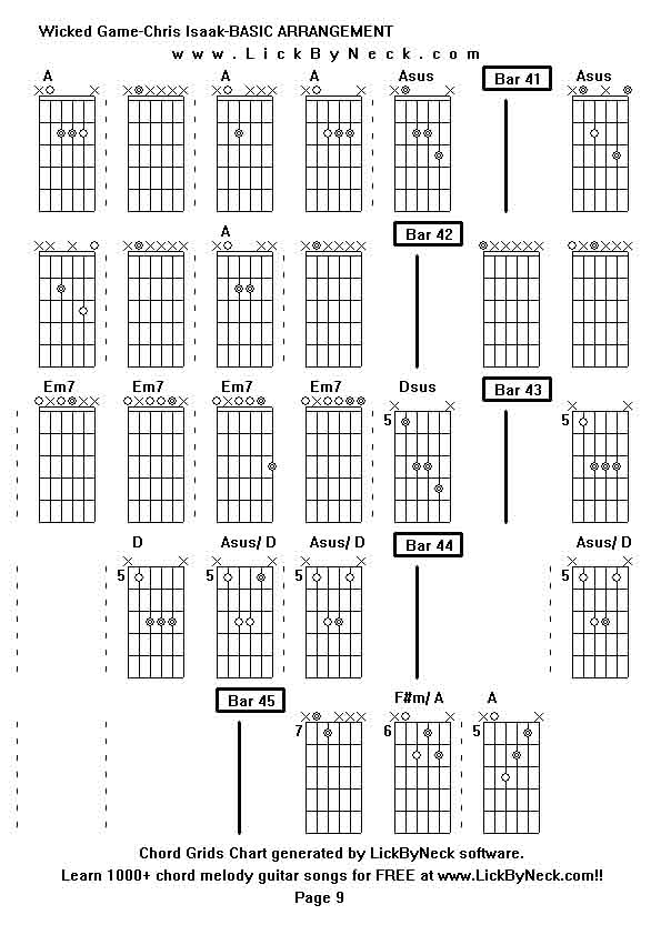 Chord Grids Chart of chord melody fingerstyle guitar song-Wicked Game-Chris Isaak-BASIC ARRANGEMENT,generated by LickByNeck software.